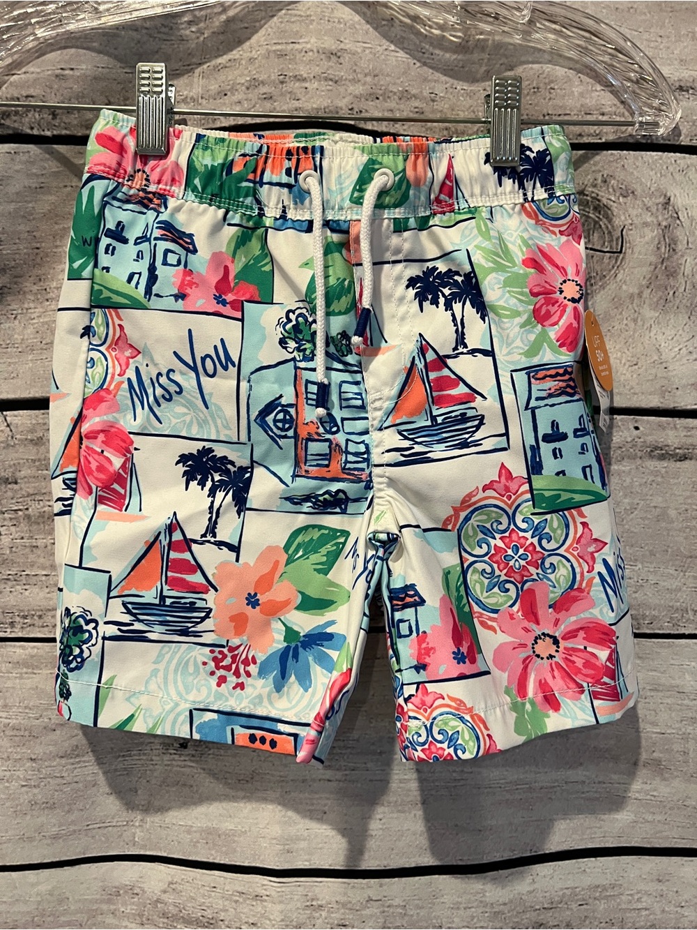 Gymboree Swimsuit Swim Trunks Elastic Waist & Drawstring Nautical Floral Boats